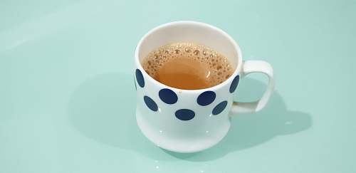 coffee cup white and blue polka-dot ceramic mug beverage
